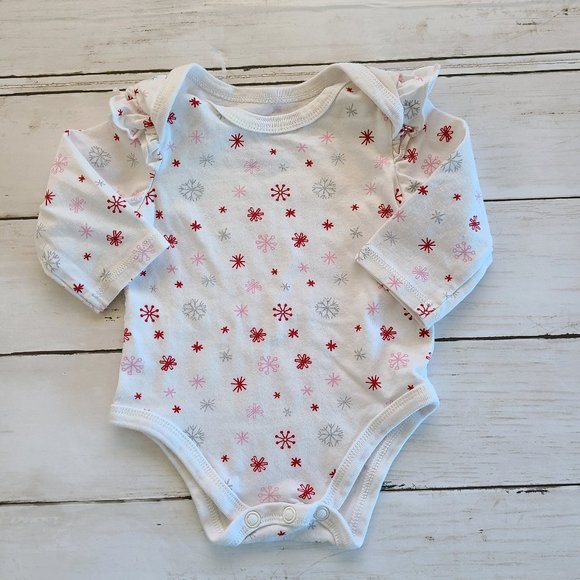♡ 5/$20 - First Impressions Girl's Snowflake Long Sleeve Bodysuit Newborn - Picture 7 of 7